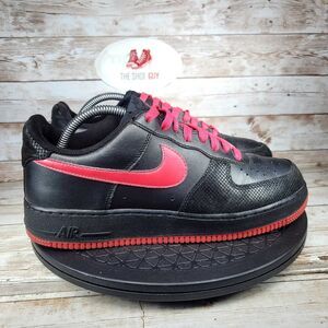 Nike Air Force 1 Womens Size 10 Black Red Low Premium Leather Sneakers Shoes